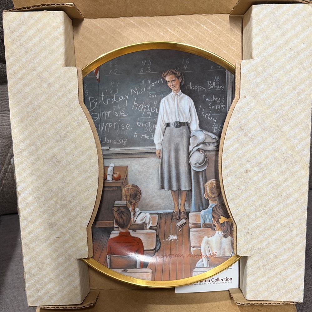 Norman Rockwell School Teacher 1984 Limited Plate River Shore Gold Accent COA